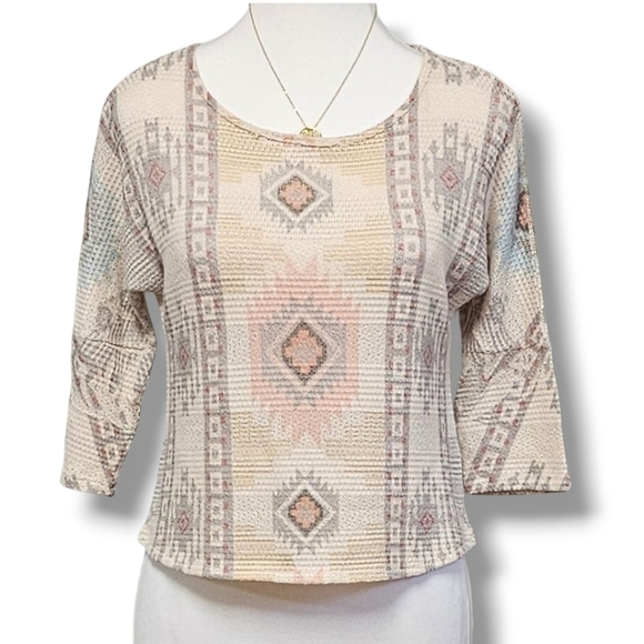 BLU PLANET | Southwestern Motif Textured KNIT CROP TOP - Picture 1 of 15